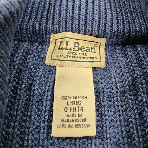 LL Bean Sweater Men Large Blue Full Zip Long Sleeve Ribbed Knit Mock Neck Casual - Picture 2 of 15